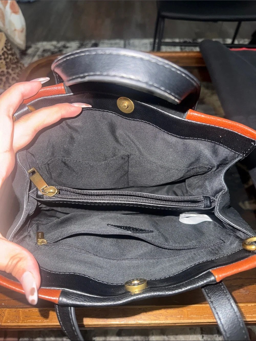 Fossil Black and Brown Leather Messenger Tote
